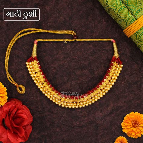 Maharashtrian Vajratik Gadi Thushi – Gold Plated Haar for Devi Maa Idol ...