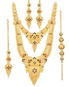 Buy Mansiyaorange Golden Multi Color Layered Long Bridal Jewellery ...