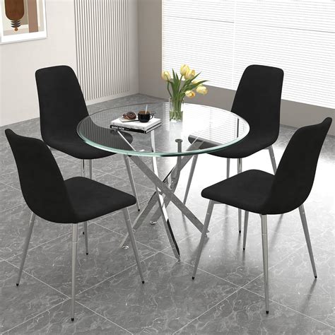 Round Glass Dining Table Set For 4