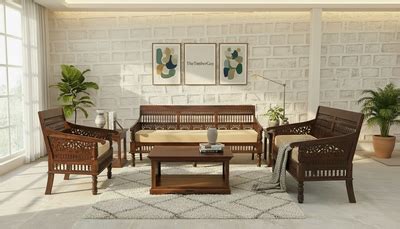Buy wooden sofa set furniture online with hand carving in India ...