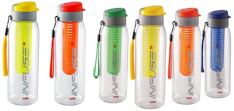 Cello Infuse Plastic Water Bottle Set, 800ml, Set of 2, Yellow/Orange ...