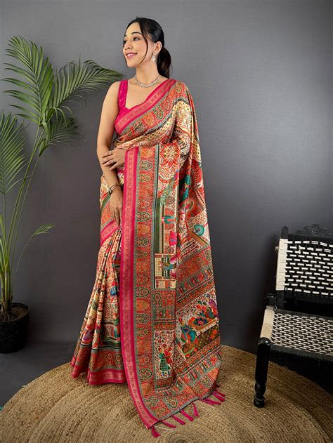 Pashmina Sarees | Kashmiri Print & Soft Silk Pashmina Sarees