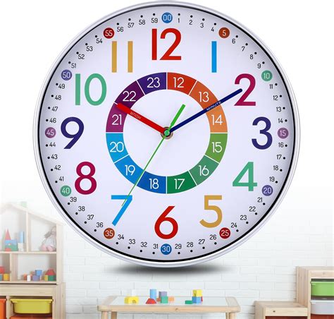 JIZZU Kids Wall Clock, 30CM/12Inch Educational Time Teaching Wall Clock for Kids, Silent ...