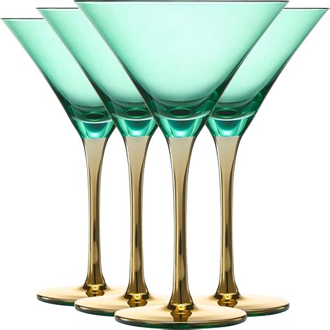 Amazon.com | Khen Colored Martini Art Deco Glasses, Gold | Set of 4 | 8 ...
