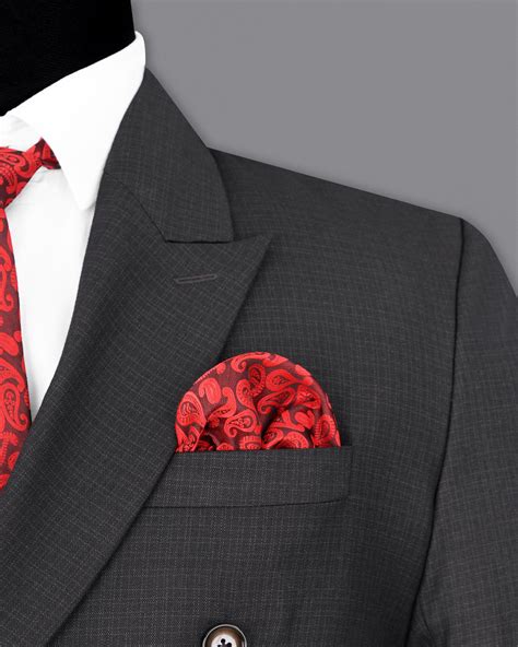 Tuatara Grey Textured Double Breasted Premium Terry-Rayon Blazers For Men