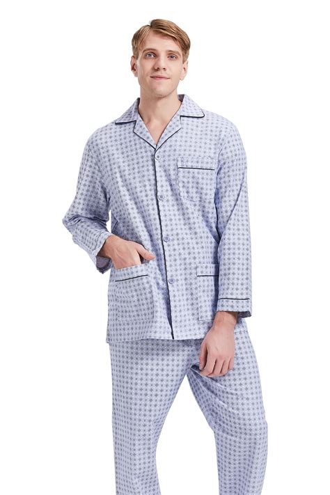GLOBAL Men's 100% Cotton Pajama Set, Flannel Sleepwear with Long-Sleeve ...