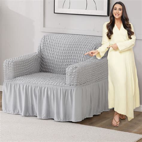 HOKIPO Elastic Stretchable 280 GSM Bubble Sofa Frill Cover for 1 Seater ...