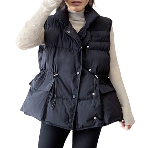 Durtebeua Puffer Vest Women's Vest Mid-Length Hooded Down Vest Down ...