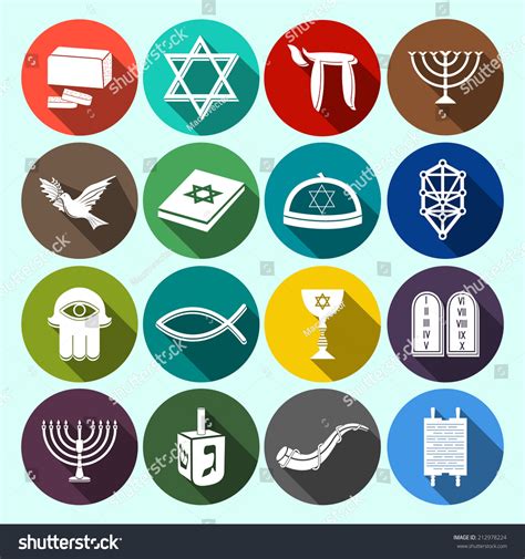 Jewish Church Traditional Religious Symbols Flat Icons Set With Torah ...