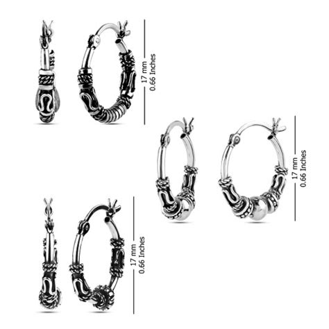 LeCalla - Buy 925 Sterling Silver 3 Pairs Bali Hoop Earrings for Girl ...