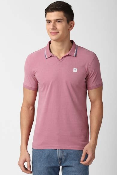Buy Men Pink Solid Polo Neck Collar T-shirt Online - 681674 | Peter England