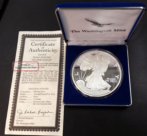 1996 Giant Half Pound Silver Eagle Eight Troy Ounces 0. 999 Fine Silver ...