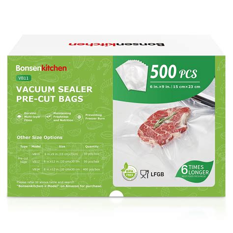 Bonsenkitchen Precut Vacuum Sealer Bags, 500 Pint 6" x 9" Food Sealer ...