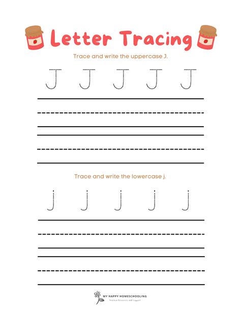 FREE Tracing Letter J Worksheet Printables