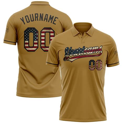 Custom Old Gold Vintage USA Flag-Black Performance Vapor Golf Polo ...