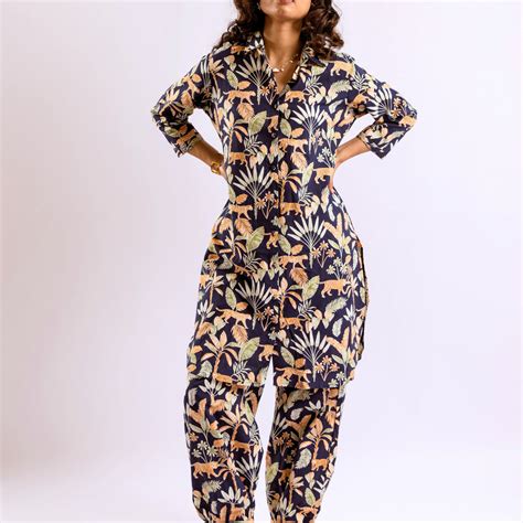 Tiger Stripes Long Shirt Online - Patiala Co-Ord Set - FC – FEATHERS CLOSET