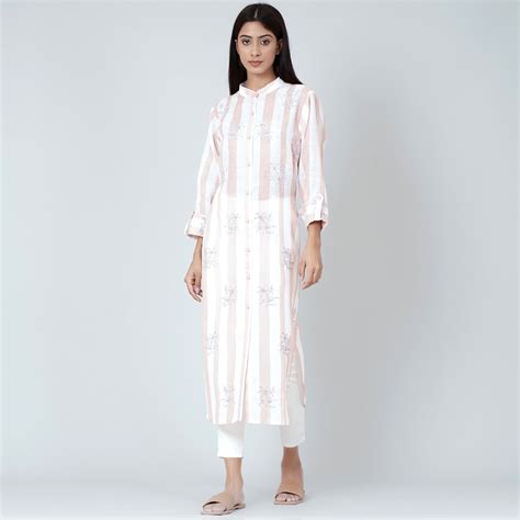 White and Rust Embroidered Shirt Style Kurti – First Resort by Ramola ...