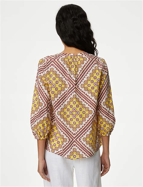 Buy Pure Cotton Printed V-Neck Blouse at Marks & Spencer