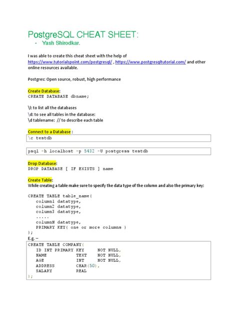 Image result for PL/pgSQL Cheat Sheet