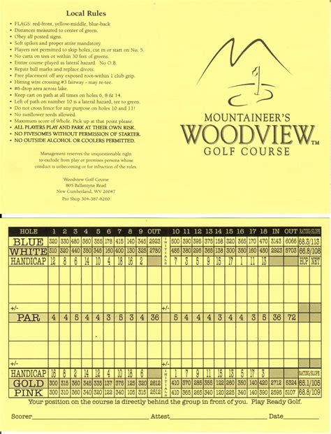 Scorecard - Mountaineer's Woodview Golf Course