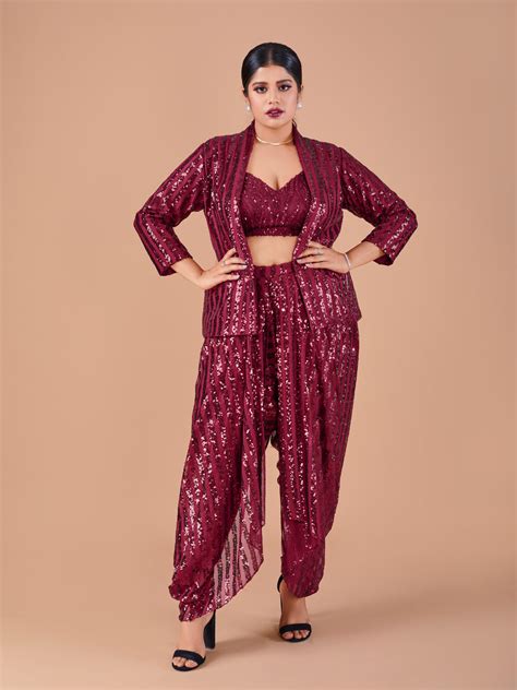 Maroon Striped Sequin Dhoti – Tirumala Designers