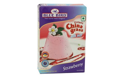 Blue Bird Instant China Grass Milk Jelly, Strawberry Flavoured Box 100 ...
