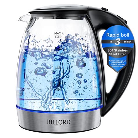 Billord Electric Kettle - 1.8L Glass Kettle for Hot Water, 2200W ...