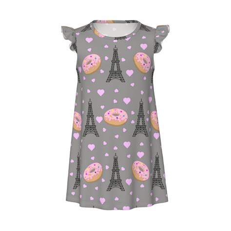 Eiffel Tower Donut Girls Nightgown, Flutter Short Sleeves Night Dress ...