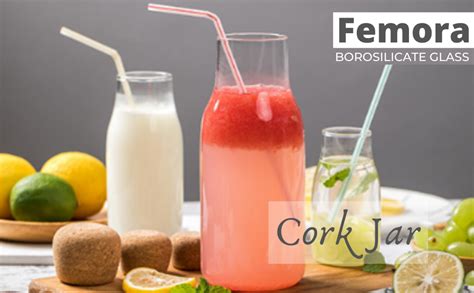 Buy Femora Borosilicate Glass Bottle Container with Cork, Capacity: 200 ...