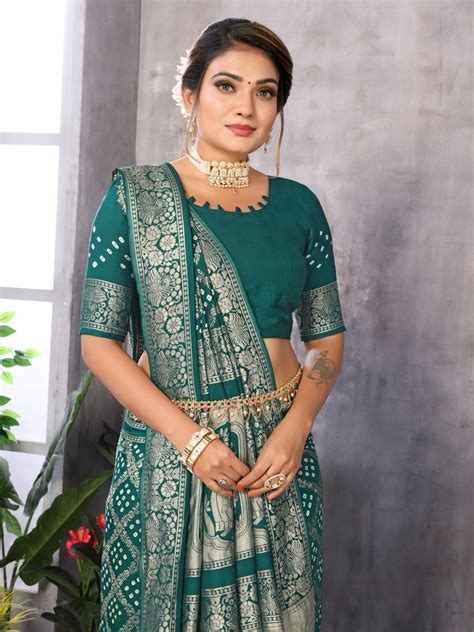 Green Jacquard Zari Bandhani Saree –Festive Traditional Look – CLOHI