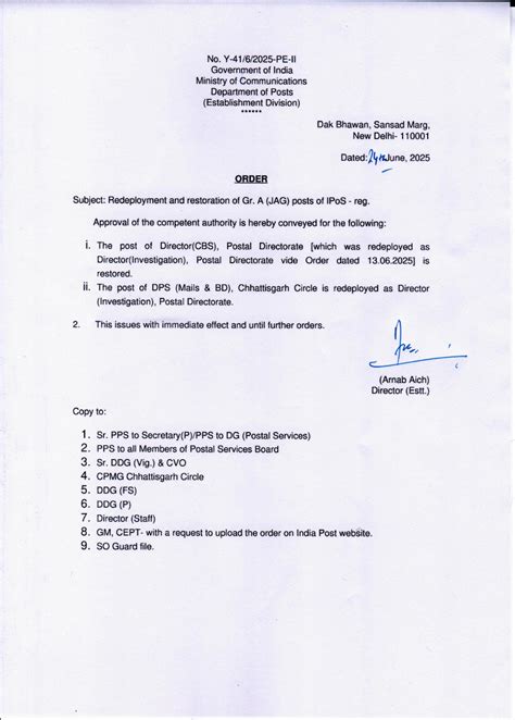Redeployment and restoration of Gr. A (JAG) posts of IPoS in Department ...