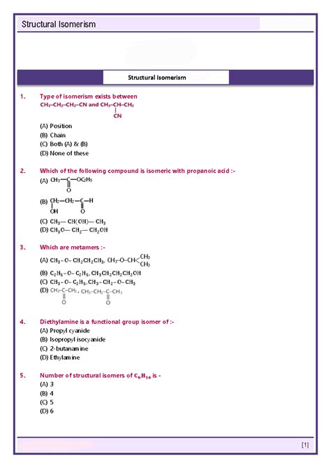 Chemistry Quiz on Structural Isomerism Concepts (CHEM101) - Studocu