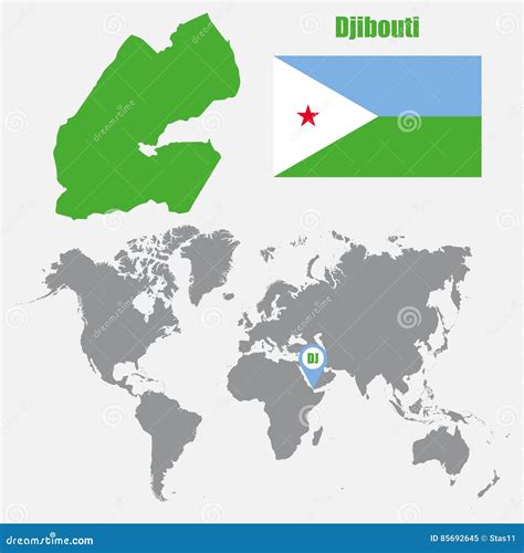 Djibouti Map on a World Map with Flag and Map Pointer. Vector Illustration Stock Illustration ...