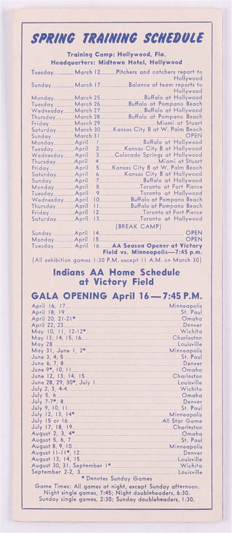 1957 Indianapolis Indians Spring Roster Schedule Information Pamphlet ...