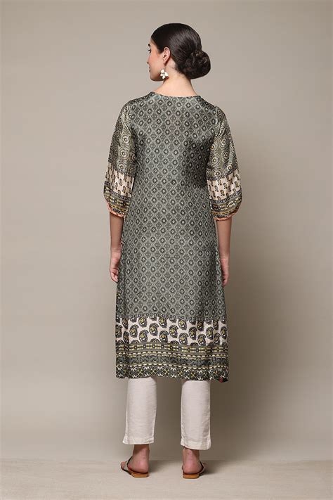 Green Viscose A-Line Printed Kurta