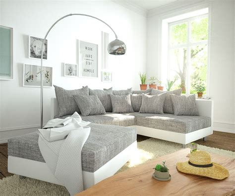 INLENDISH Fusion Fabric & Leatherette Grey and White 3 Seater Lshape ...