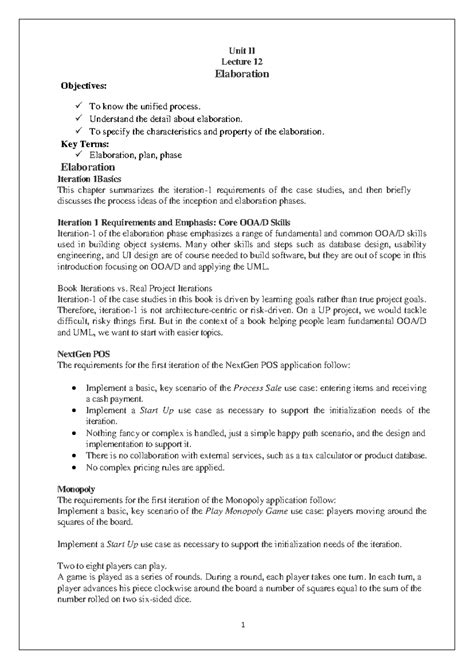 Unit 2 - OOAD Lecture 12: Elaboration Phase Overview - Studocu