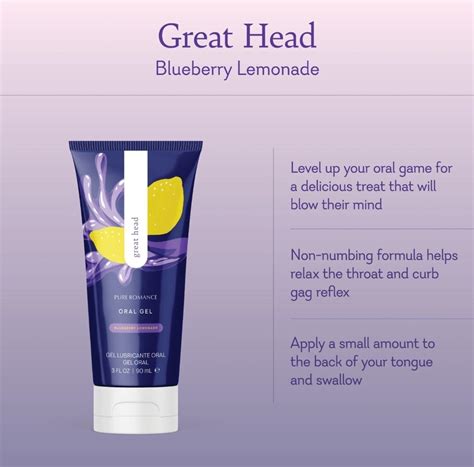 Pure Romance- GREAT HEAD- Oral Gel- Blueberry Lemonade- Relax Gag ...