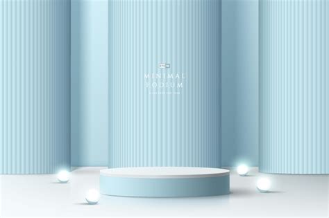 Salle 3D abstraite avec podium de piédestal de cylindre bleu et blanc ...
