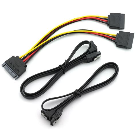 DZS Elec 1x 15Pin SATA 1 Male to 2 Female Power Splitter Cable + 2x ...