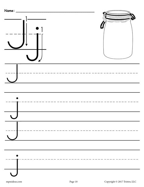 Printable letter j handwriting worksheet – Artofit