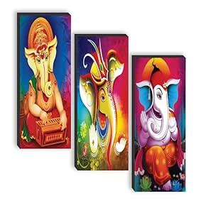 SAF set of 3 Ganesh Ji UV textured self adeshive wall painting for home ...
