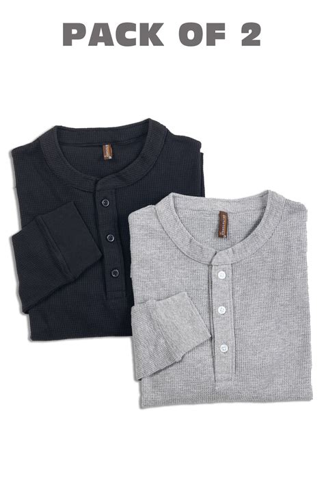 Black & Grey Melange Self Waffle Knit Pack of 2 combo Henley T-Shirt ...