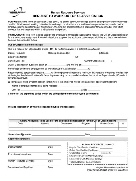 Fillable Online www2 palomar Out of Classification Request - Palomar ...