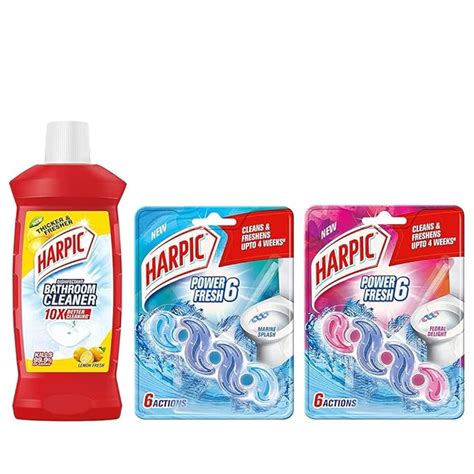 Harpic Disinfectant Bathroom Cleaner Liquid, Lemon - 1L & Power Fresh 6 ...
