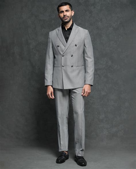 Rare Rabbit Men's Sierres Light Grey Polyester Viscose Fabric Peak Lap