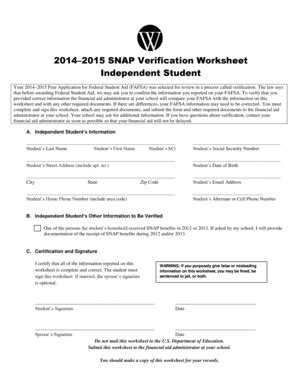 Fillable Online wallace 2014 2015 SNAP Verification Worksheet ...