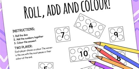 Building Bricks Roll And Colour Worksheet (teacher made)