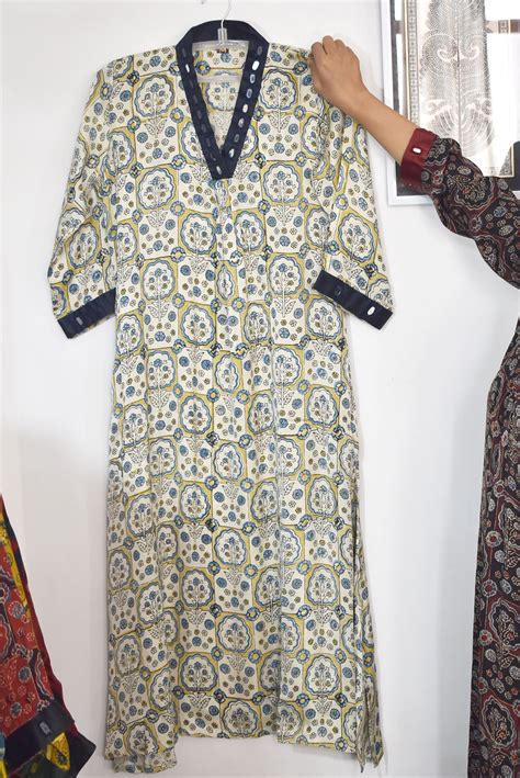 Beautiful Ajrakh Modal Silk Kurta with Kutch Mirror Work size - 38 - 4 ...