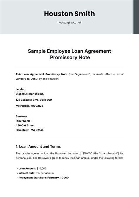 Free Sample Employee Loan Agreement Promissory Note Template to Edit Online